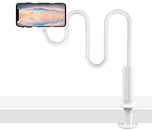 GRSTREE Handy-Halter, universeller Handy-Ständer, Clip, Flexible Klemme, 100 cm, Lange Arm-Halterung, Weiß