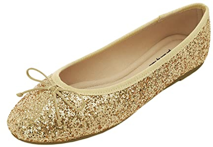 Feversole Ballerina in Vernice Colorata con Cuscino in Memory Foam per amaretti da Donna Glitter Oro 37 EU