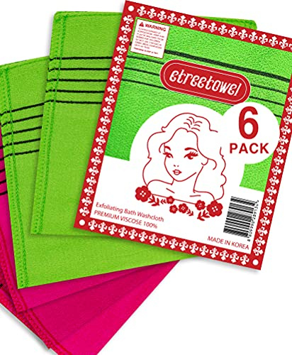 etreetowel Anti-Shrink Korean Asian Exfoliating Bath Washcloths Mitt Scrub for Body washcloth Glove Premium Viscose Rayon Onsen Towel Korea Made (6PACK)