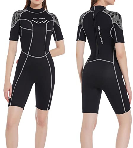 GoldFin Women Shorty Wetsuit, 3mm Neoprene Wet Suits Back Zip Surfing Diving Swimming Snorkeling