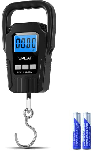 Digital Fish Scale Hanging Scale Fishing Scale, SKEAP 110lb/50kg Luggage Scale,Fish Weighing Scale, Upgrade Large Handle & Backlit LCD Display, Black,Fishing Gifts for Men,Black