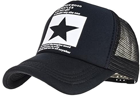 CheChury Media Malla Gorra de Béisbol Hombre Retro Transpirable Gorra Deportiva Casuales Ajustable Estampado de Pentagrama Gorras Rapero Trucker