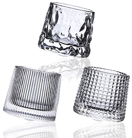 HolaJia Drehbare Kristall-Whiskygläser – Premium 142 ml Scotch-Gläser, Tumbler Whiskeyglas, 3 Stück altmodische Gläser zum Trinken von Bourbon, Scotch, Cocktails, Cognac, Rum (kugelförmiger Boden)