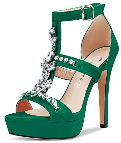 Castamere Donna Spillo Alto High Tacco Heel Piattaforma Aperte sulla Punta Sandali Romani Diamante Cristallo da Matrimonio Feste Sexy 13 CM Heels Verde Scuro 41 EU
