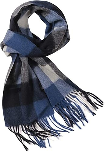Temminc Wool Scarf for Men and Women, Merino Wool Plaid Winter Scarf, Thick Soft Tartan Knitted Neckwear for Cold Weather