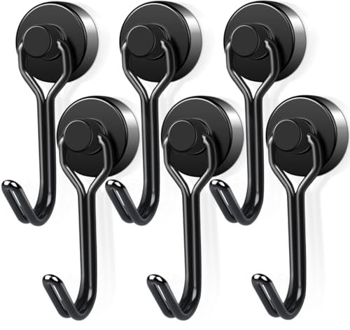 swihorab Magnetic Hooks, 6 Pack Neodymium Magnet Hook for Hanging, Swivel Swing Magnet with Hooks Heavy Duty, Black Strong Magnetic Hook for Cruise, Kitchen, Camping 16 mm