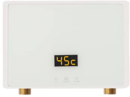 Mini Electric Water Heater, 5500W Electric Water Heater, Tankless Hot Water Heater with LCD Display and Thermostat Function, Under Sink Water Heater for Kitchen Bathroom Washing (White)