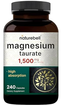 NatureBell Magnesium Taurate - 240 Capsules - 1,500mg High Absorption Chelated Formula - with Amino Acid Taurine - Heart Health, Nervous System, Muscle & Bone Health Support*