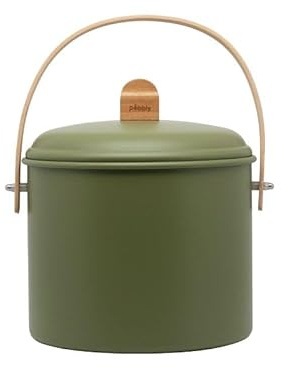 Pebbly Komposthink För Inomhusbruk, I Stål Med Bambuhandtag, 7 Liter, Ø 22 X 25 Cm, Inklusive Kolfilter Mot Lukt, Elegant, Hållbar, Lätt Och Robust, Läckagesäker
