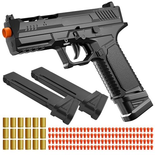 Soft Bullet Toy Gun with Shell Ejecting, Fidget Gun Toy with 120 Soft Bullets,18 Shells, and 2 Magazines, Educational Toy Model, Christmas Birthday Gifts for Boys Girls Kids & Adults Age 8+(Black)