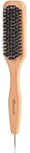 Msnasit Smoothing & Styling Middle Part Hair Brush, Boar Bristle Slick Back Brush with Metal Rat Tail End, Middle Part and Sectioning Tool for Slick Back, Ponytail, Bun