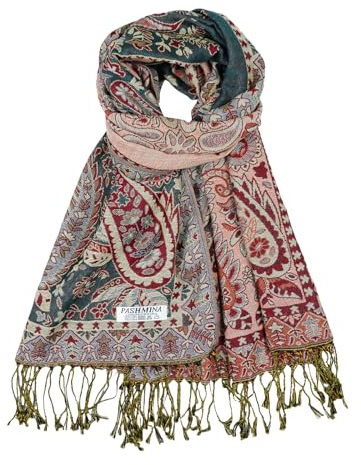 CRFASIBE Sciarpa Donna Pashmina Scialle, Stola con Stampa Paisley e Nappe, Scaldacollo Invernale Sciarpa Morbide, Accessorio Moda, Jacquard Multicolore Foulard per Autunnale (Verde)