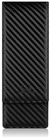 BROWN BEAR Schreibgeräte-Etui Leder Carbon Schwarz für 3 Stifte | Echtleder Etui mit Magnet-Verschluss für Kugelschreiber & Füller | BB Golf 80-3 CBK
