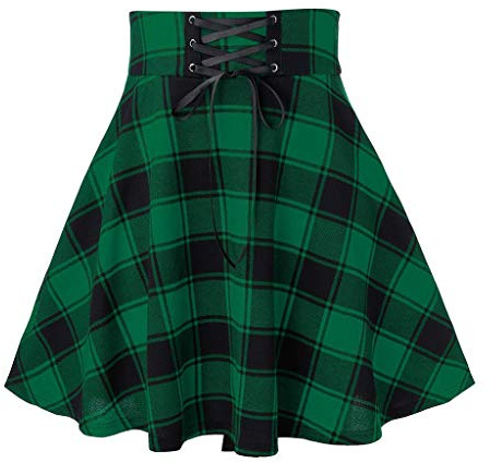 2026 - High Waisted Short Skirt Women's Plaid Pleated Spring Attractive Plaid Print Casual Plaid Skirt Women's Skirt Mini Stretch, Green, S