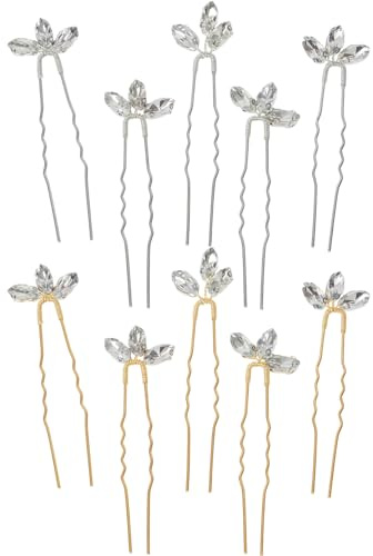 Accessori Per Capelli A Forma Di U Da 10 Pezzi, Accessori Per Capelli Da Sposa, Copricapo In Cristallo Regolabile, Regali Di Natale, Oro).