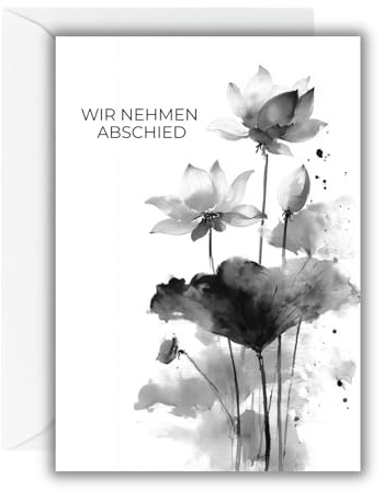 WBdesignz Trauerkarte „Wir nehmen Abschied“ mit weißem Umschlag – Kondolenzkarte in Schwarz-Weiß – Hochwertige Karte zum Ausdruck von Beileid und Anteilnahme - für Angehörige & Trauernde (DIN A6)