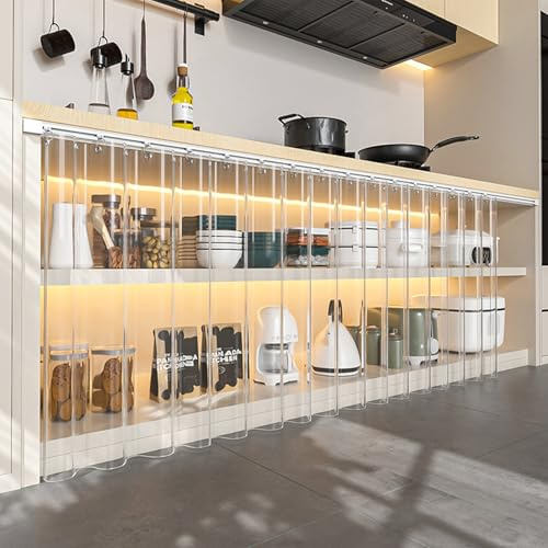 Cortinas para Armarios Sin Puertas Transparentes de PVC, Cortina de Gabinete Autoadhesiva con Rieles Deslizantes Sin Necesidad de Taladrar, para Armarios, Librerías y Zapateros(130 x 80 cm (W X H))