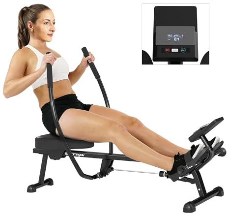 SPORTNOW Máquina de Remo para Casa, 12 Niveles de Resistencia Hidráulica, Máquina de Remo con Pantalla LCD, para Entrenaminto de Fitness, en Hogar Gimnasio, Carga 130 kg, Negro