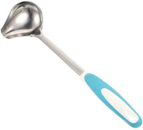 JOINPAYA Cuchara para Salsa de Acero Inoxidable Antiadherente con Vertedor Inclinado Azul, Cuchara para Aderezo Casero y Aceite de Cocina, Utensilio de Cocina para Servir en Hogar