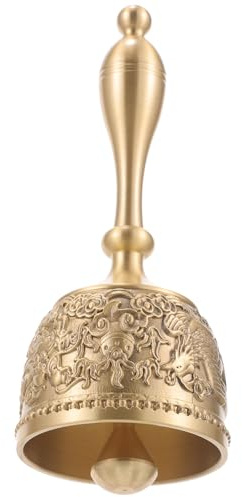 PACKOVE Cloche à Main en Cuivre Massif, Décorative et Légère, Cloche Métallique de Bureau Vintage pour Usage Scolaire, Loisirs Créatifs et Service en Restaurant, Son Puissant et Design