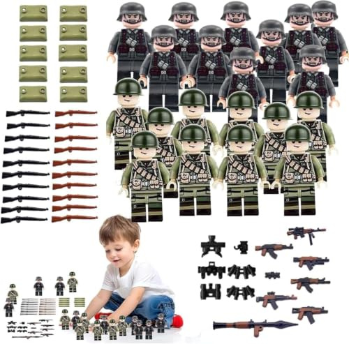 64 PCS Army Men, Small Soldiers Collection for Adult Enthusiasts, Military Figures with 34 Weapons and 10 Bases, Strategy Display Models and Historical Scenes