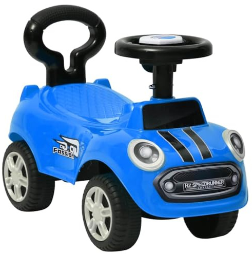 Ordellia Voiture coulissante bleue en plastique, chariot d'apprentissage et chariot coulissant avec klaxon, dossier comme poignée, 4 roues, 52,5 x 25 x 35,5 cm, jusqu'à 25 kg, pour tout-petits à