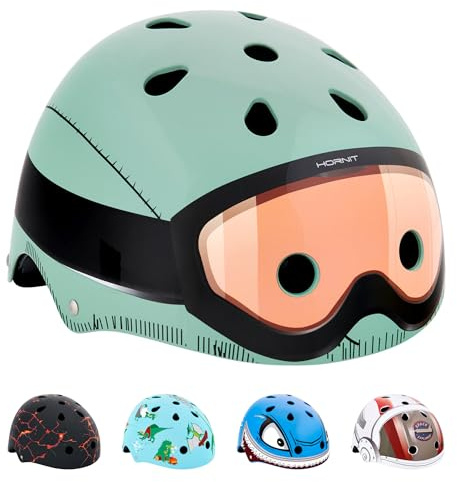 Hornit Mini Lids Kids bike Multi-Sport Helmet with rear LED light | CPSC Certified for Bike, Skateboard, and Skating | Fully adjustable for comfort and safety (Small, Military)