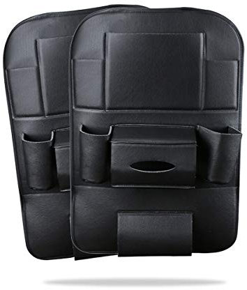 Ergocar 2 Packs PU-Leder-Auto-Organisatoren, Rücksitz-Schutz-Abdeckung, Kick-Matte Auto-Rücksitz-Organisator mit 10,1 iPad/Tablet-Halter Multi Taschen einschließlich Tissue Box - Schwarz