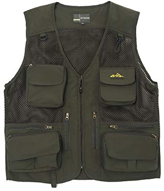 Ziker Men's Mesh Breathable Openwork Camouflage Journalist Photographer Fishing Vest Waistcoat Jacket Coat (US, Alpha, X-Large, Regular, Regular, Army Green02)