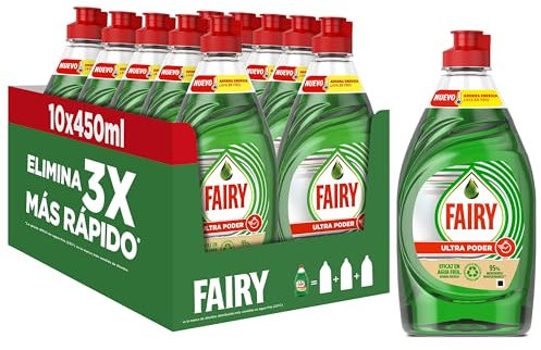 Fairy, Ultra Poder Lavavajillas Líquido a Mano, 4,5 L (10 x 450 ml), Óptimo Poder Antigrasa