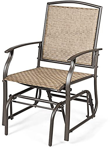GOPLUS Schaukelstuhl, Gartenstuhl mit Armlehne & Rückenlehne, Campingstuhl aus Eisen & Textilen, Schaukelsessel bis zu 150 kg Belastbar, für Balkon Garten Terrassen (1 PCS)