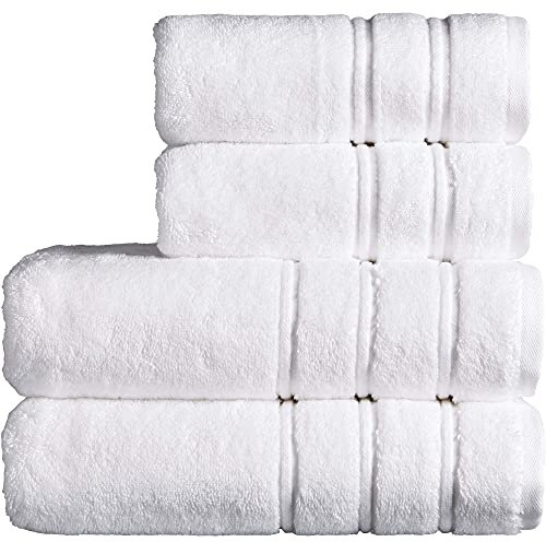 Christy Antalya Large Bath Towels | Set of 4 | 100% Turkish Cotton | 600GSM | Soft Plush Luxury Towel Set | 2 Bath Towels 2 Hand Towels | Quick Dry | White
