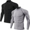 Herren (2er Pack) Kompression Langarm Stehkragen Wintersport Baselayer T-Shirts Tops Schwarz/Grau05-XL