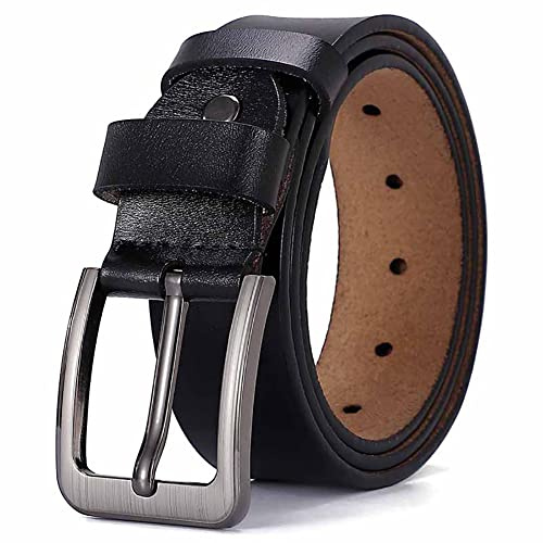HYCOPROT Cinturón Piel Hombre,Cinturones de Cuero Para Hombres de 38mm de Ancho, Hebilla de Cinturon Ajustable Para Pantalones Vaqueros de Trabajo Informales (135cm (longitud total 150 cm), negro)