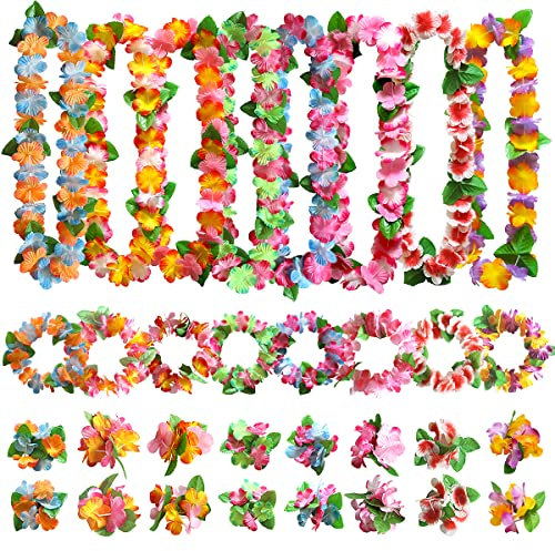 Aviski 32 pezzi Leis decorazioni collana di fiori, braccialetti a fascia per feste hawaiane tropicali beach party hawaiano notte bar vacanza spiaggia