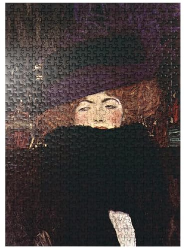 MyPuzzle Gustav Klimts Lady with Hat and Feather Boa 1909 - Premium 500 Piece Jigsaw Puzzle for Adults