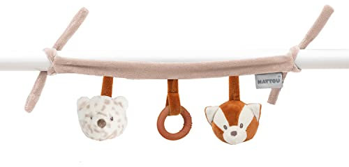 Nattou Kinderwagenkette, Hübsches Spielzeug für unterwegs, 60 cm, Vegan, Boris & Jungo, Beige