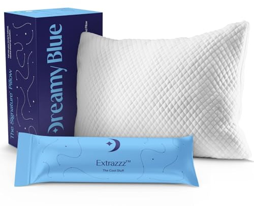 DreamyBlue Signature Pillow w/Adjustable Loft • Shredded Memory Foam Fill • Neutral Alignment for Side, Back, and Stomach Sleepers • Washable Bamboo Rayon Cover • CertiPUR-US Certified Foam (Queen)