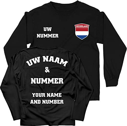 lepni.me T-shirt för barn Nederländerna Fotbollströja Ditt Namn och Nummer - Holland Flagga Badge Personlig Jersey Retro Anpassad Topp Världsmästerskap 2022 Fans av EM (14-15 år Schwarz Flerfärgad)