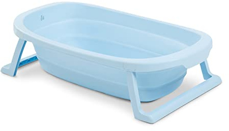 hauck Baignoire Bébé avec Siège Wash N Fold M Baignoire Pliable Bébé jusqu'à 16 kg, Bouchon Change de Couleur à Température Élevée, Bassin de Douche Portable, Drainage Rapide - Bleu