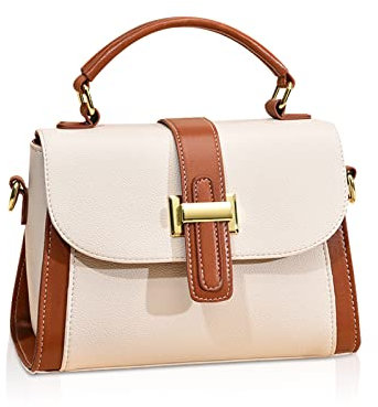 NICOLE & DORIS Kleine Handtasche Damen Mode Umhängetasche Elegant Schultertaschen PU Leder Satchel Handtasche Mehrfarbige Henkeltasche Mädchen Crossbody Bag Beige