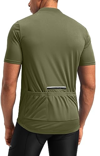 Men's Cycling Jersey Moisture Wicking Short Sleeve Half Zip Bike Road Mountain Biking Bicycle Biker Quick Dry UPF SPF Riding Sun Protection Racing Shirts for Men Zipper Pockets(Olive,4XL)