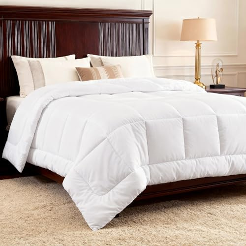 Bedsure Comforters King Size - Duvet Insert Contrast Down Alternative Comforter Quilted All Season Duvet with 8 Tabs, Machine Washable, Gifts for Women, White, King 90 x 102 Inches