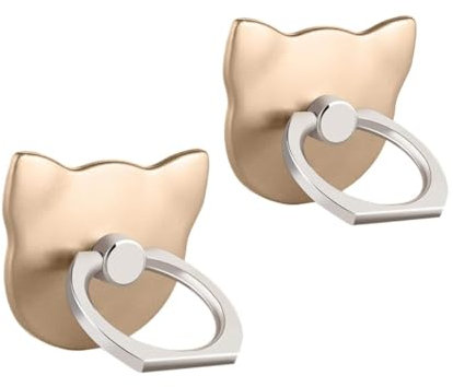 Msagkah 2Pcs Poignées pour Téléphone Portable, Porte-Anneau de Téléphone à Rotation 360°, Support de Téléphone Portable pour Samsung, iPhone et Tous Les Smartphones (Chat-Doré)