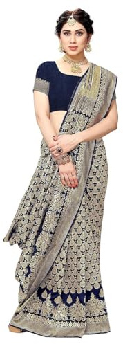KULIA Sari indio de seda Banarasi para boda con blusa sin costuras