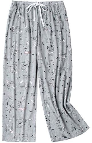 MIA LUCCE Pantaloni pigiama da donna Capri Lounge pantaloni corti pigiama per le donne con coulisse elasticizzata indumenti da notte corti S-XXL, Gatto grigio., XL