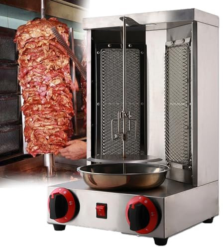 forplubossmmp Parrilla Doner Eléctrica para Comercial Y Hogar - 2 Quemadores - Parrilla De Kebab Vertical Giratoria De 360° con Soporte Giratorio - Máquina De Barbacoa De Encimera Herramienta