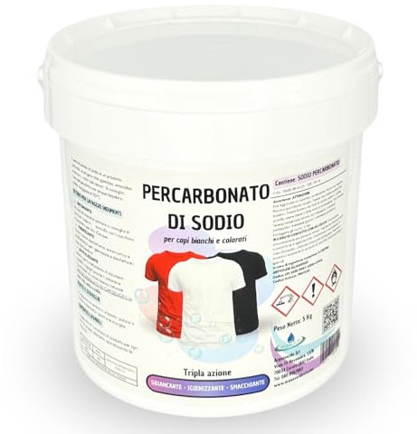 acquaverde | Percarbonato di Sodio Puro 5 Kg, Smacchiante, Sbiancante ed Igienizzante, Ecologico per il Bucato da 100 a 500 Lavaggi, Smacchiatore Bucato Efficace