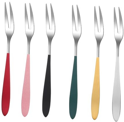 Alipis 6piezas Tenedores Para Fruta y Postre De Acero Inoxidable De Pequeño y Ligero Diseño Ergonómico Para Uso Cómodo Hogar Oficina y Fiestas Superficie Suave y Fácil De Limpiar
