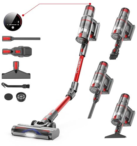 aonus A9 Pro Aspiradora sin Cable 42Kpa/500W, Aspirador Escoba sin Cable con Pantalla táctil LED, Autonomía de hasta 60 Minutos, Plegable, Cepillo Anti-Enredos, Ideal para Pelo de Mascotas, Alfombras